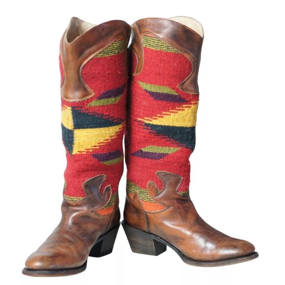 Stetson 17" Tall Knee Hi Cowboy Riding Boots Southwest Blanket Shafts Women's 8 - Picture 3 of 11